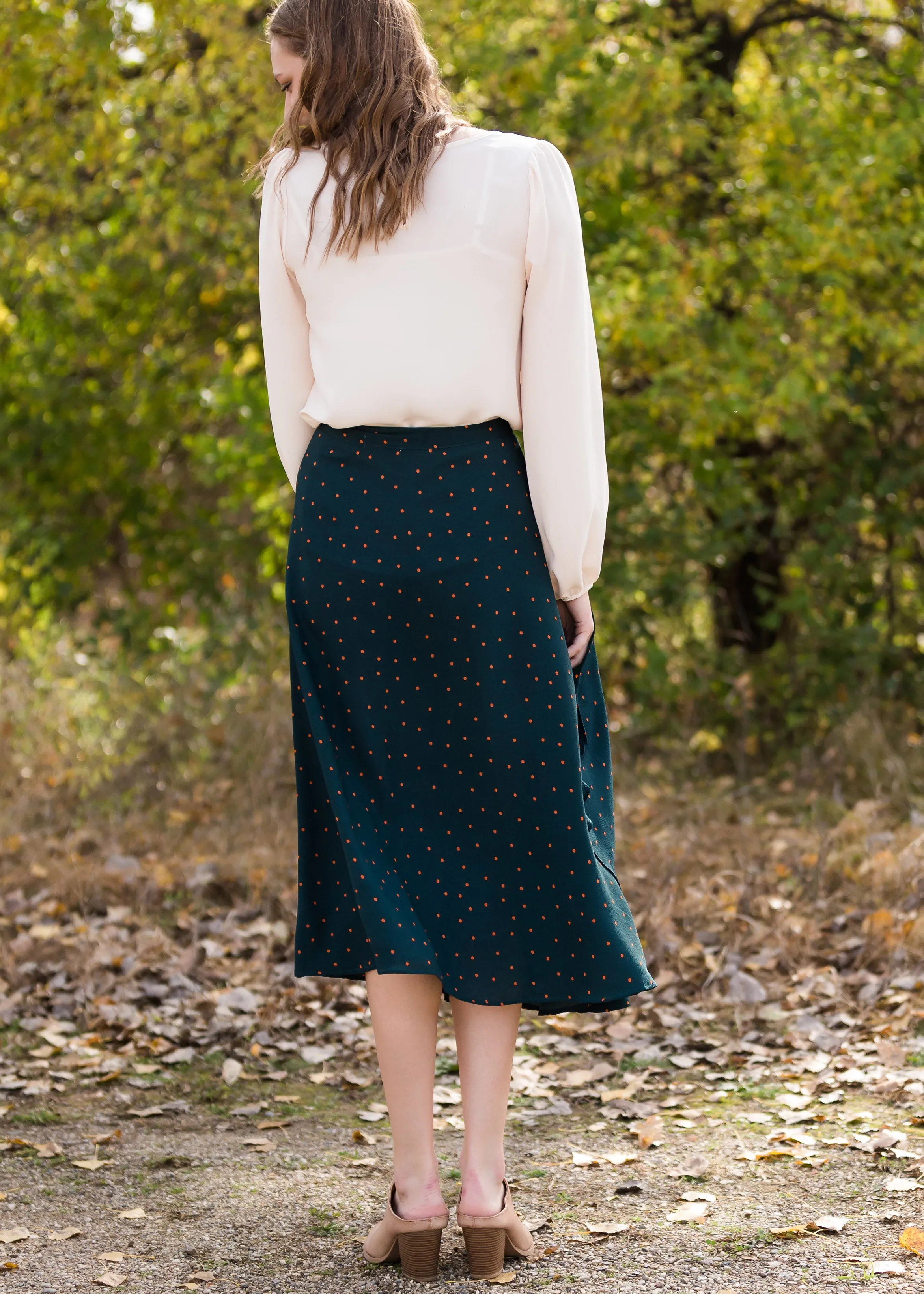 Green Polka Dot Wrap Midi Skirt - FINAL SALE