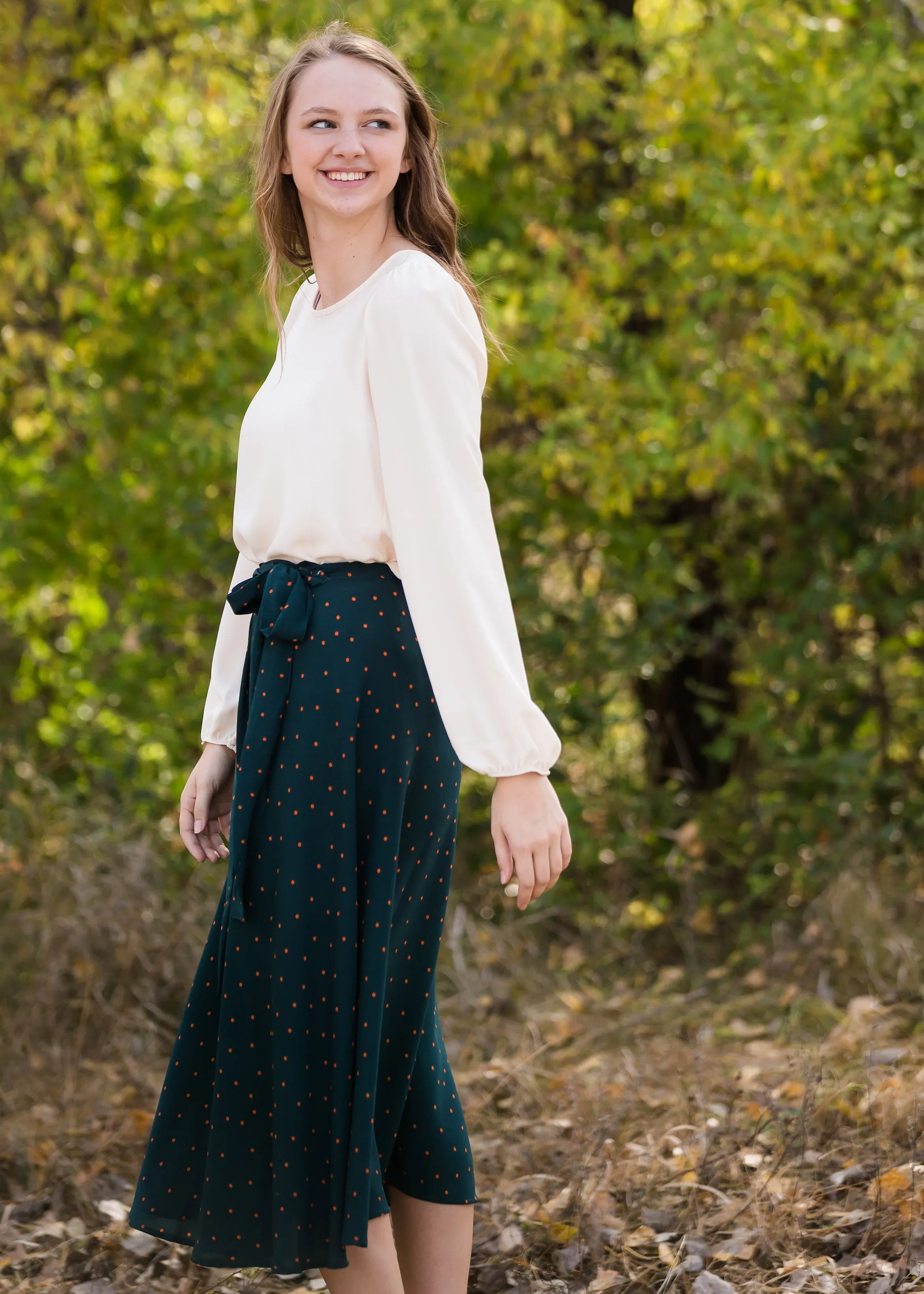 Green Polka Dot Wrap Midi Skirt - FINAL SALE