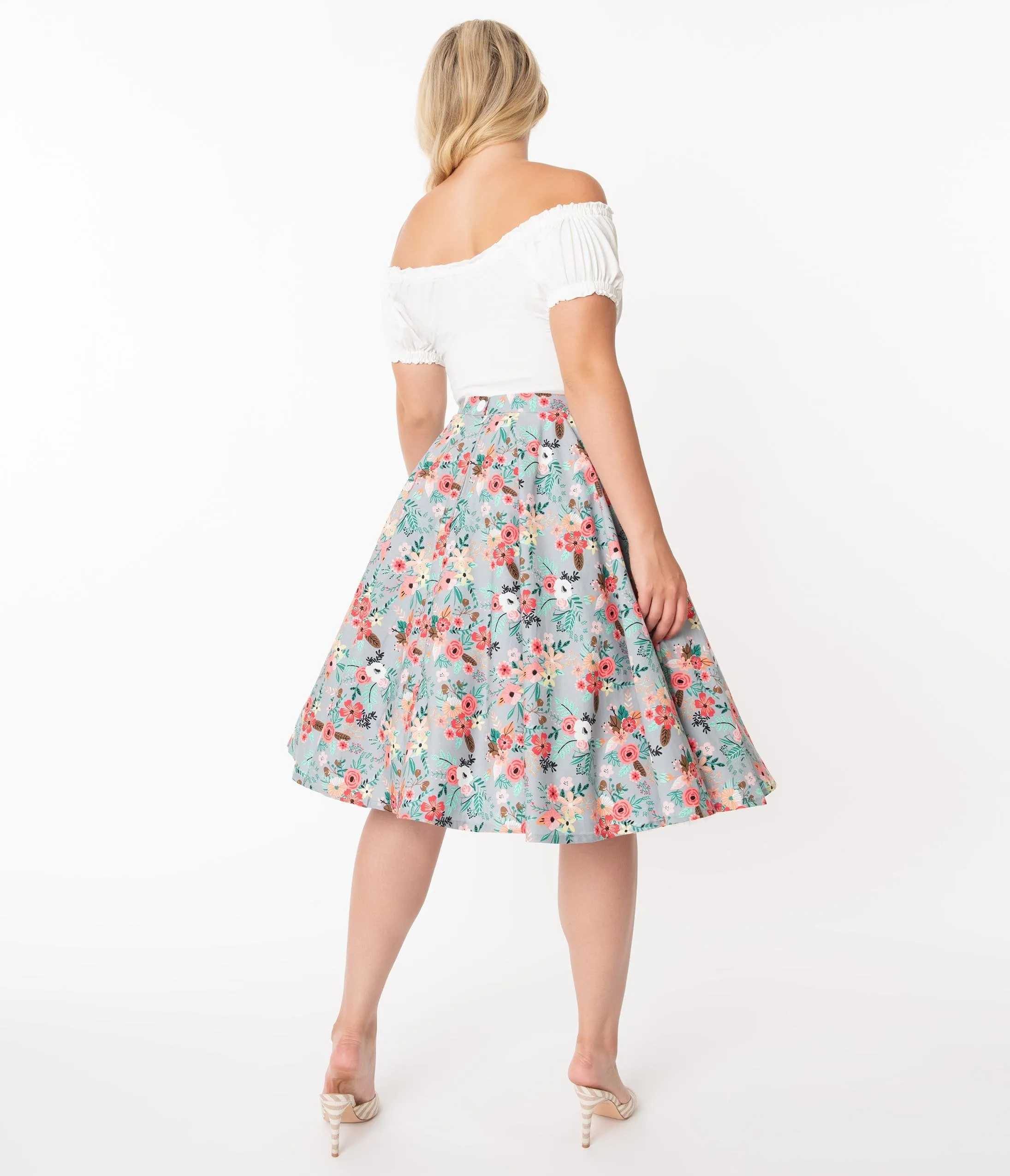 Grey & Happy Floral Print Swing Skirt