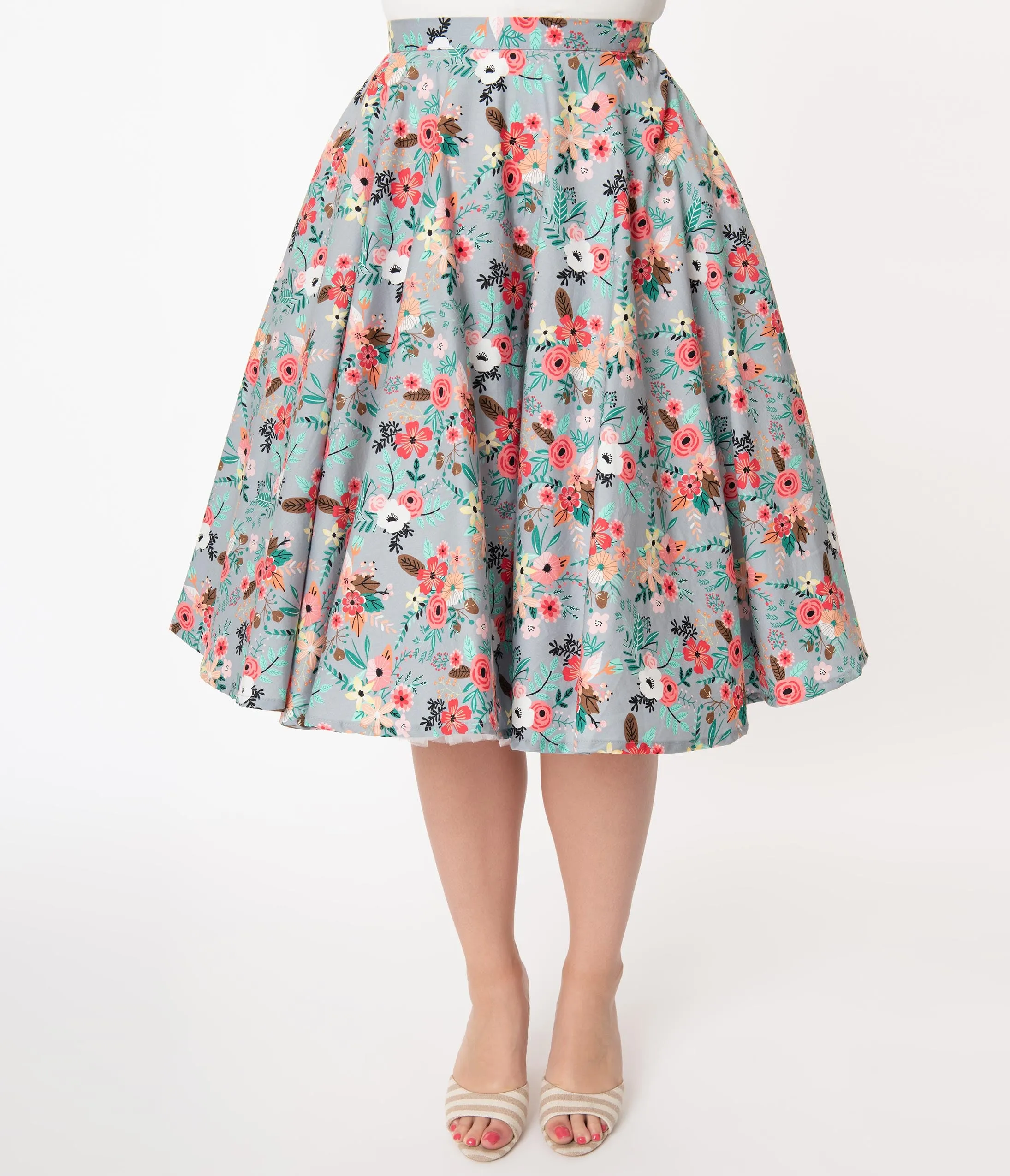 Grey & Happy Floral Print Swing Skirt