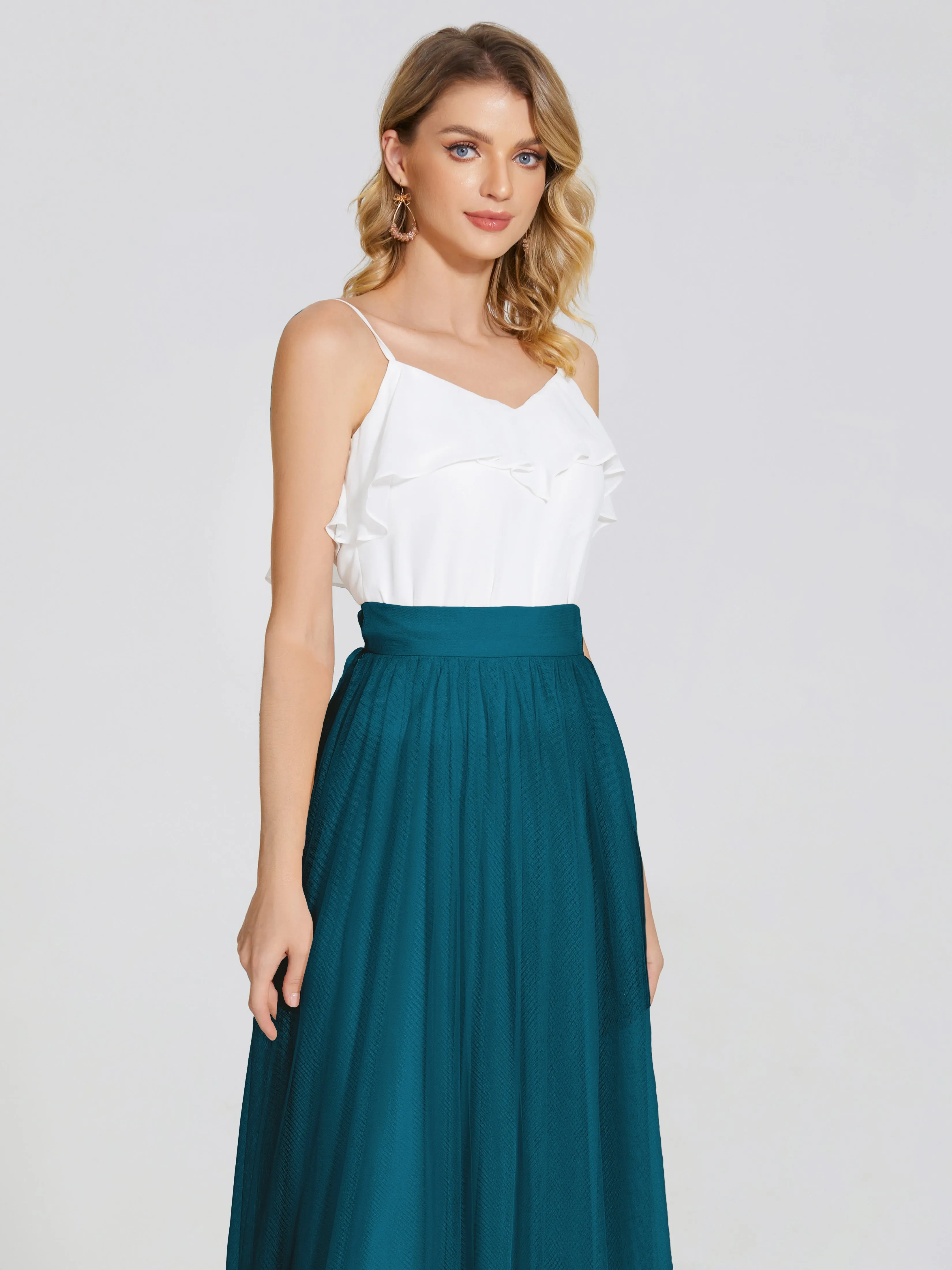 Hayden Simple A-Line Long Tulle Skirt