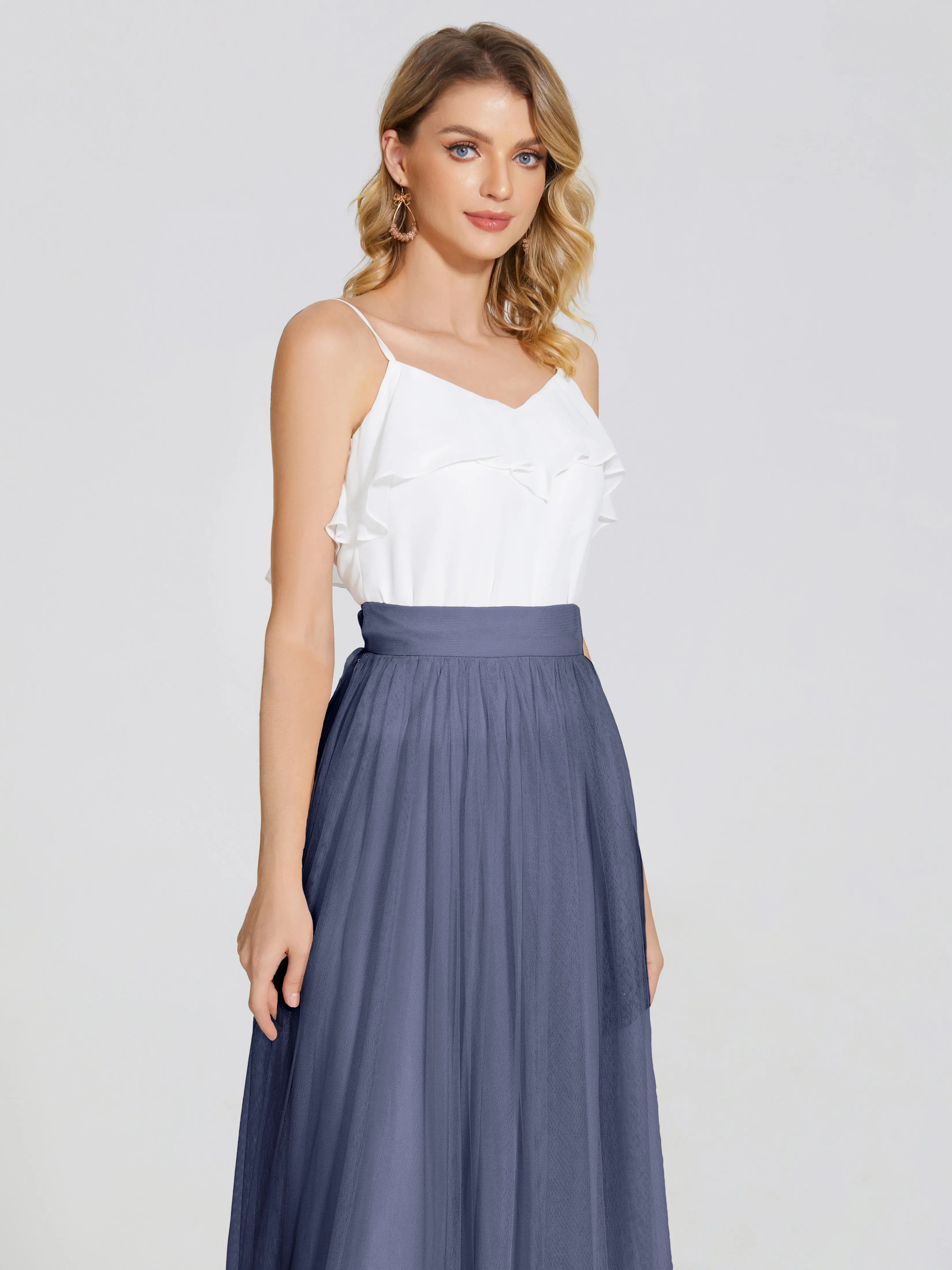 Hayden Simple A-Line Long Tulle Skirt