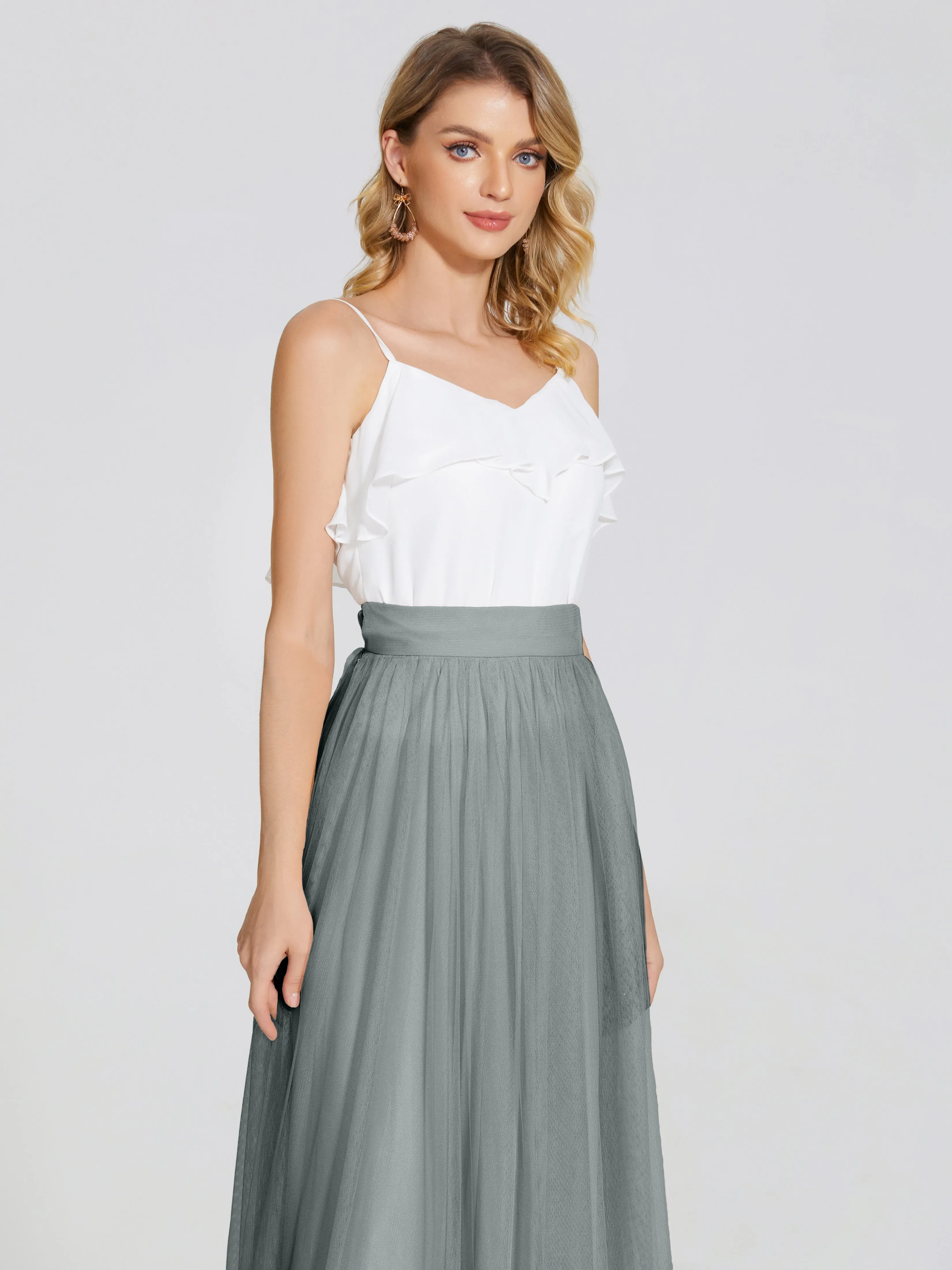 Hayden Simple A-Line Long Tulle Skirt