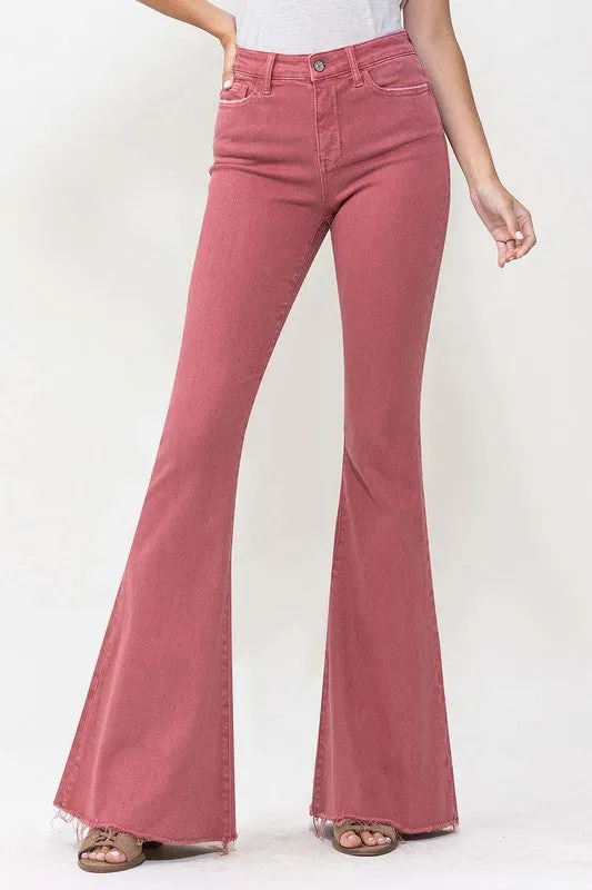 High Rise Super Flare Jeans in Mineral Red