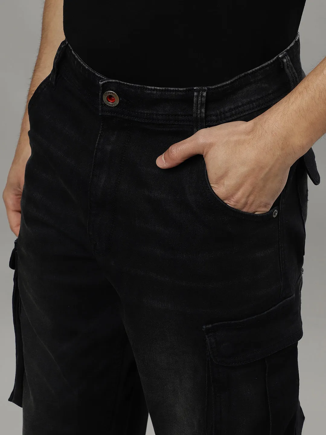 Iconic Men Black Solid Regular Fit Mid-Rise Jeans