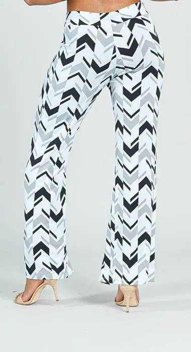 Kick Front High Slit Pant - Chevron Stripe: White/grey-SALE