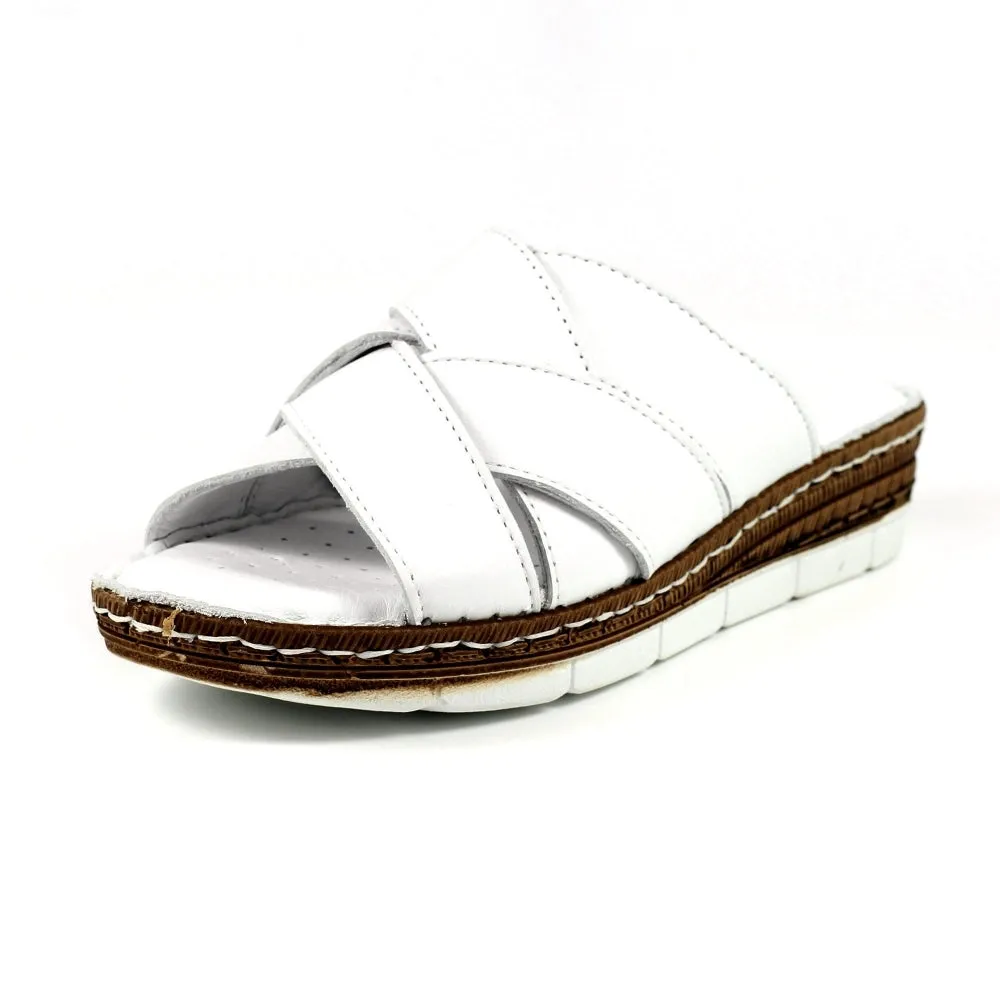 Ladies Lunar Mule White Leather Slider Gwen Flats