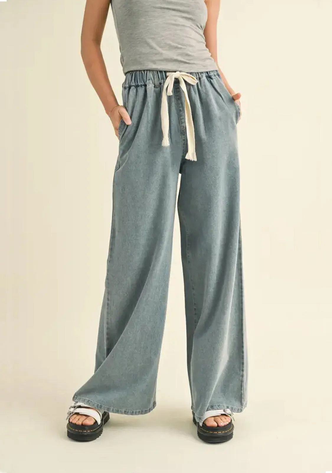 Light Wash Denim Wide Leg Pants