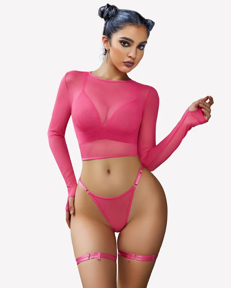 Long Sleeve Crop Tops Bra and Panty Sets