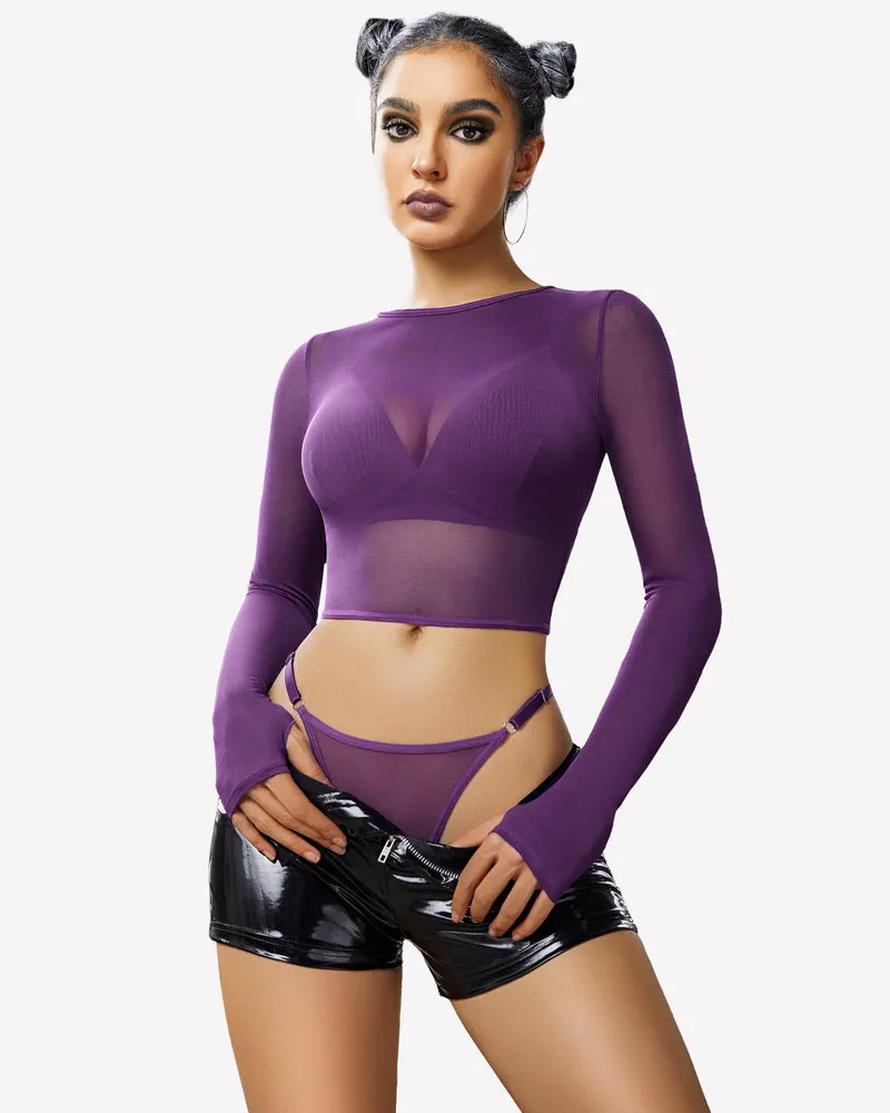 Long Sleeve Crop Tops Bra and Panty Sets