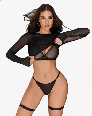 Long Sleeve Crop Tops Bra and Panty Sets