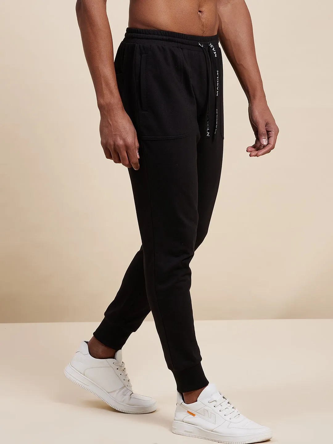 Men'S Black Slim Fit Pocket Detail Track Pants