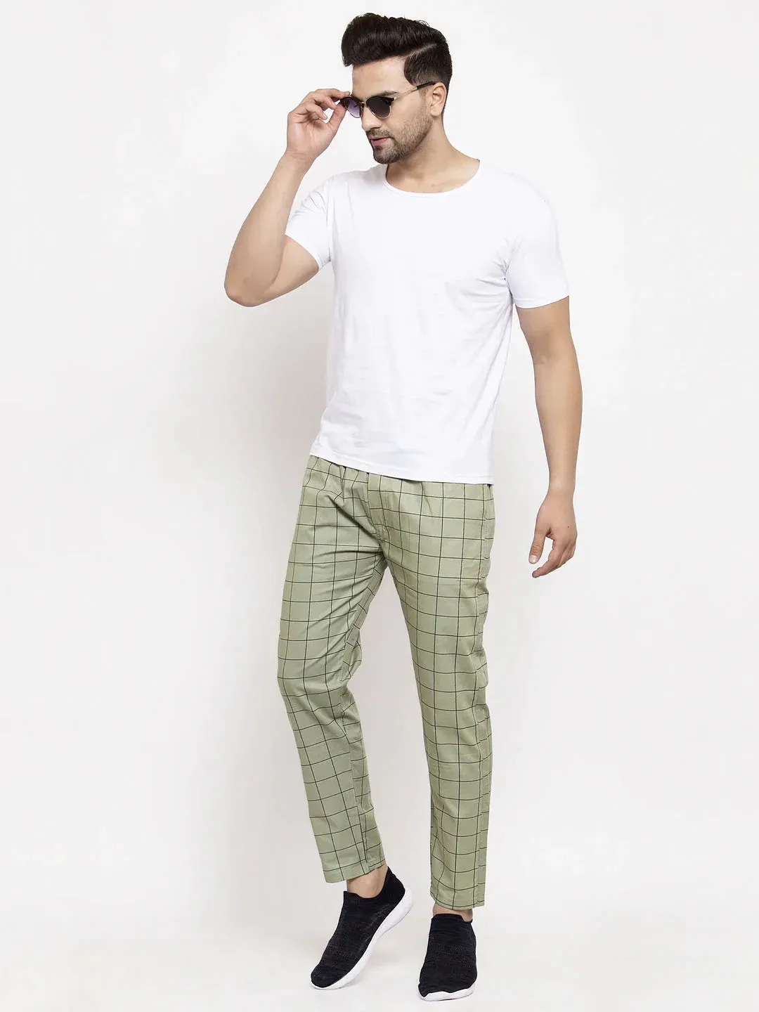 Men'S Green Checked Cotton Track Pants