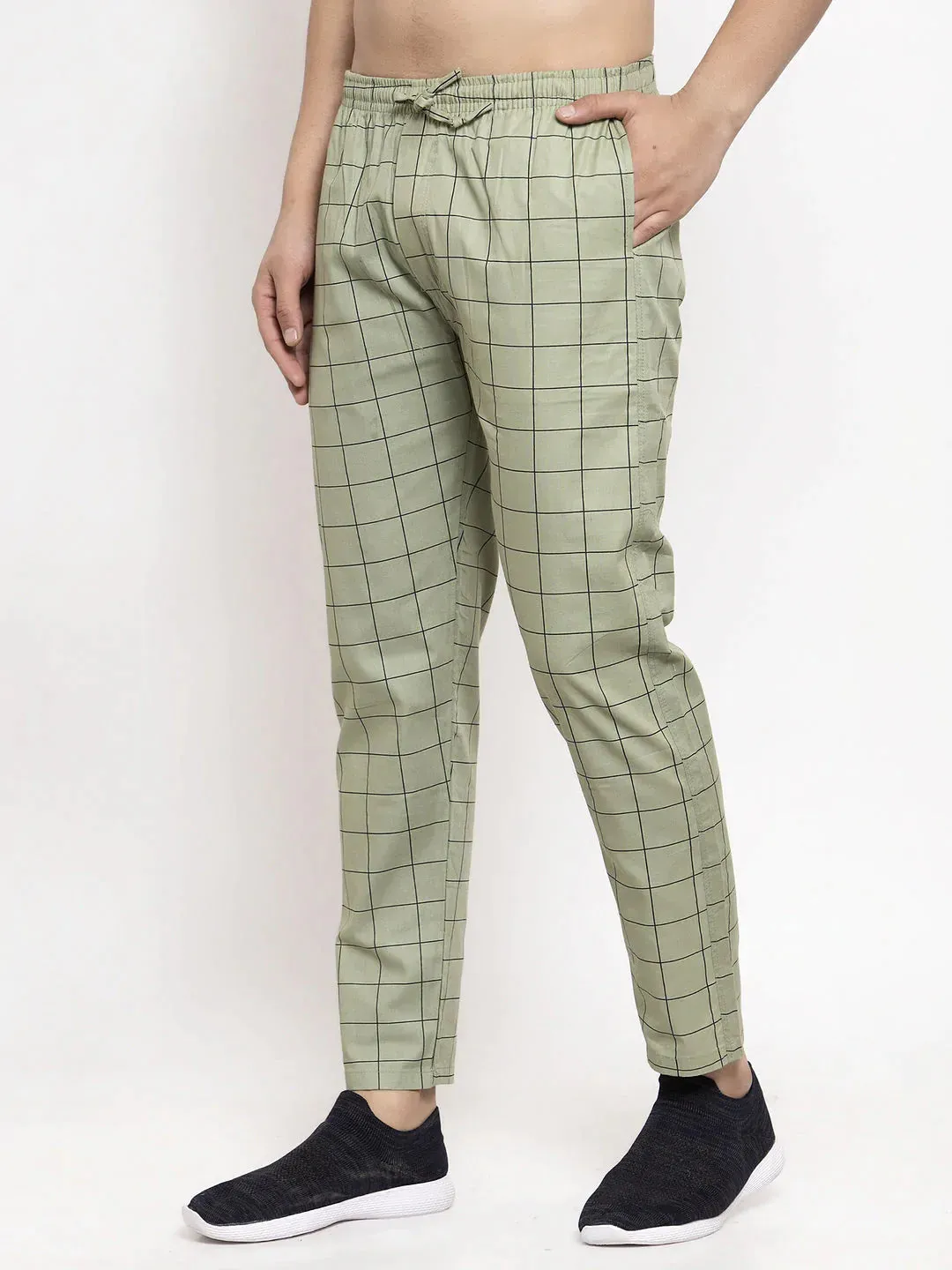 Men'S Green Checked Cotton Track Pants