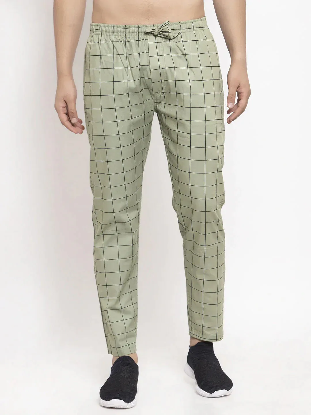 Men'S Green Checked Cotton Track Pants