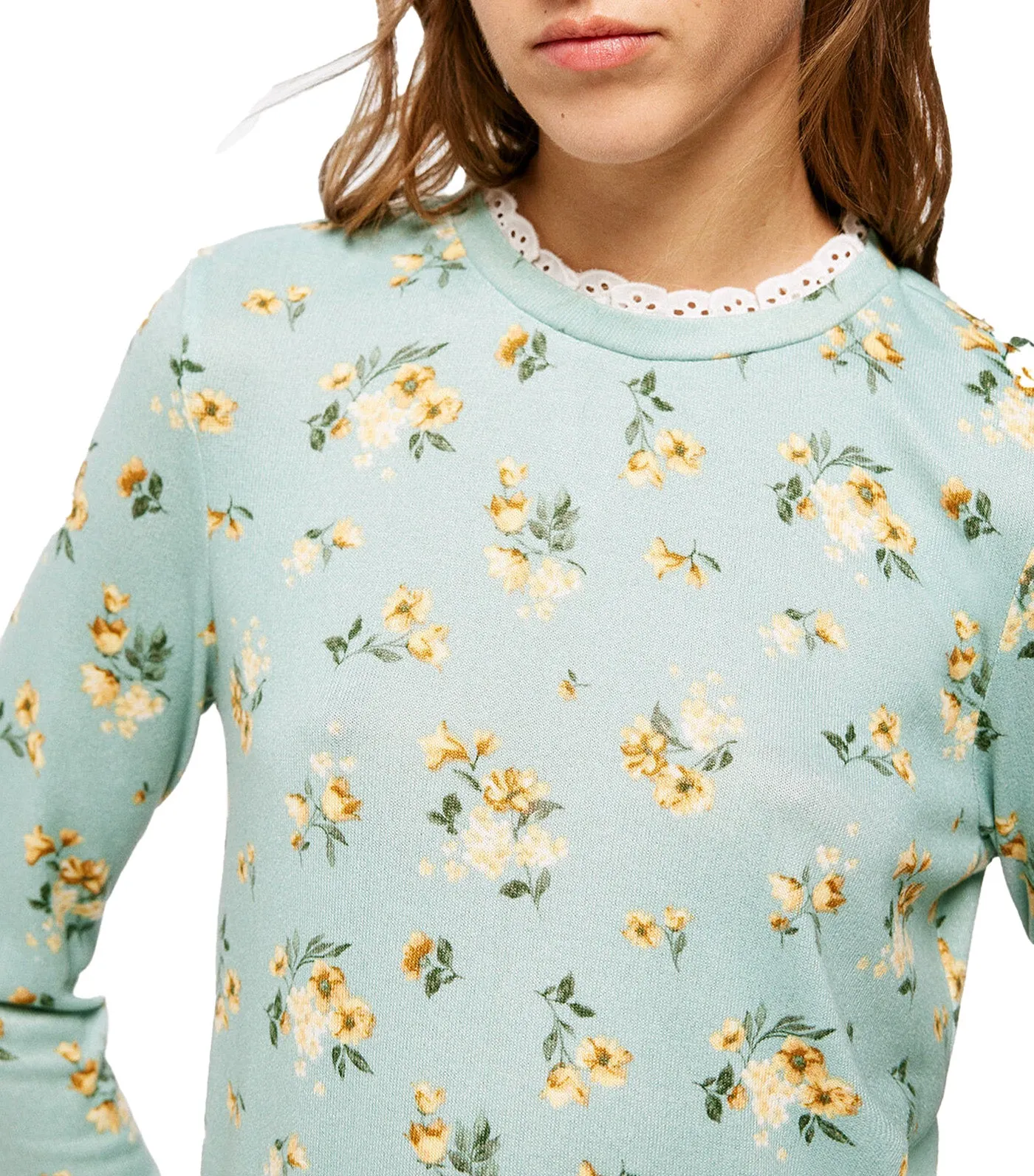 Printed Ruffle Neck T-Shirt Green