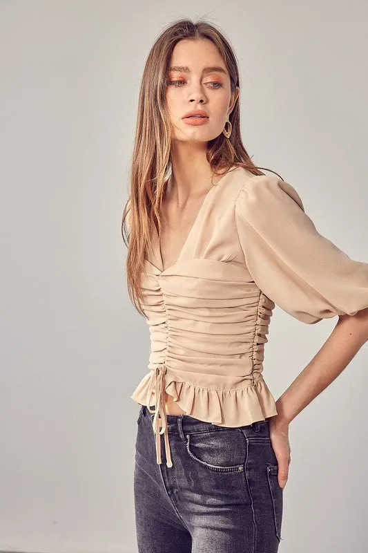 Puff Sleeve Cinched Top   *Online Only*