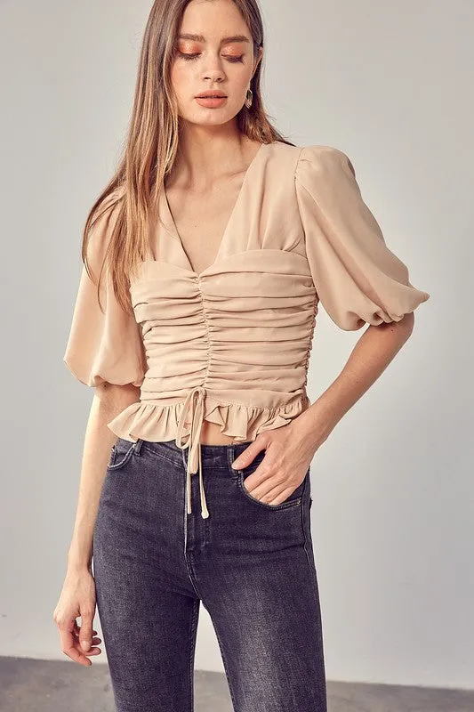 Puff Sleeve Cinched Top   *Online Only*