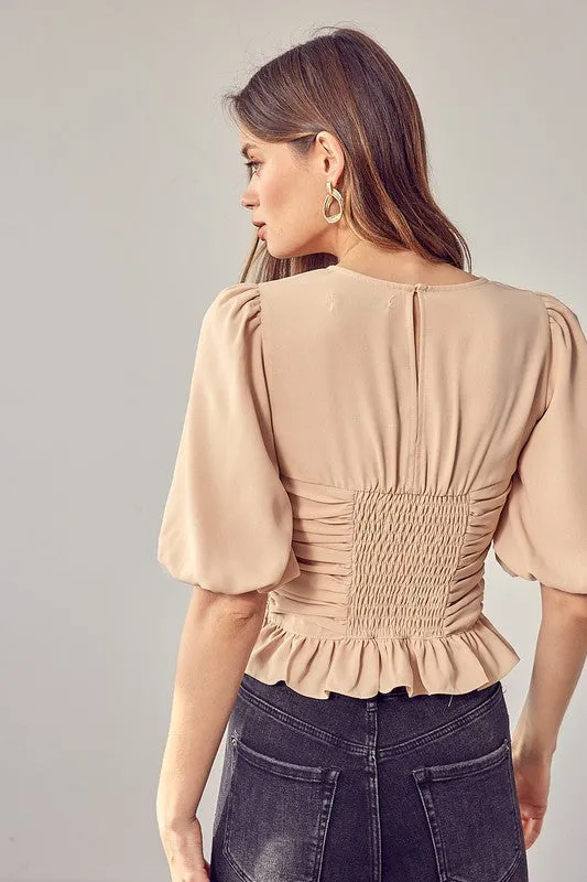 Puff Sleeve Cinched Top   *Online Only*