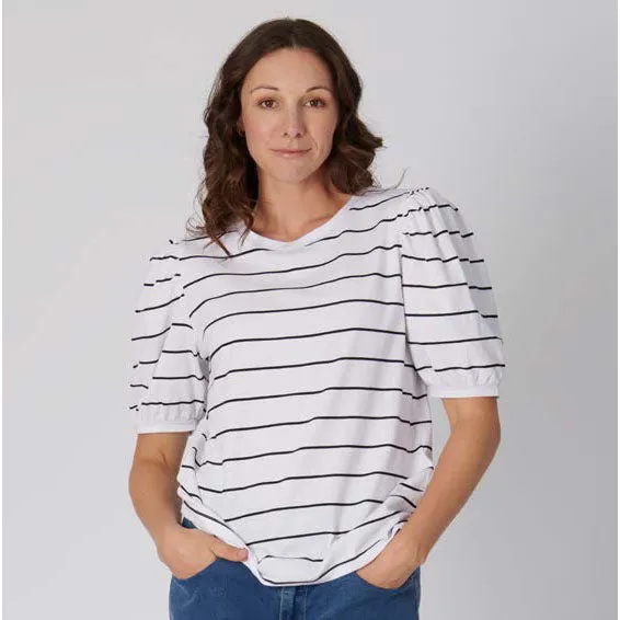 Puff Sleeve Tee - Navy Stripe