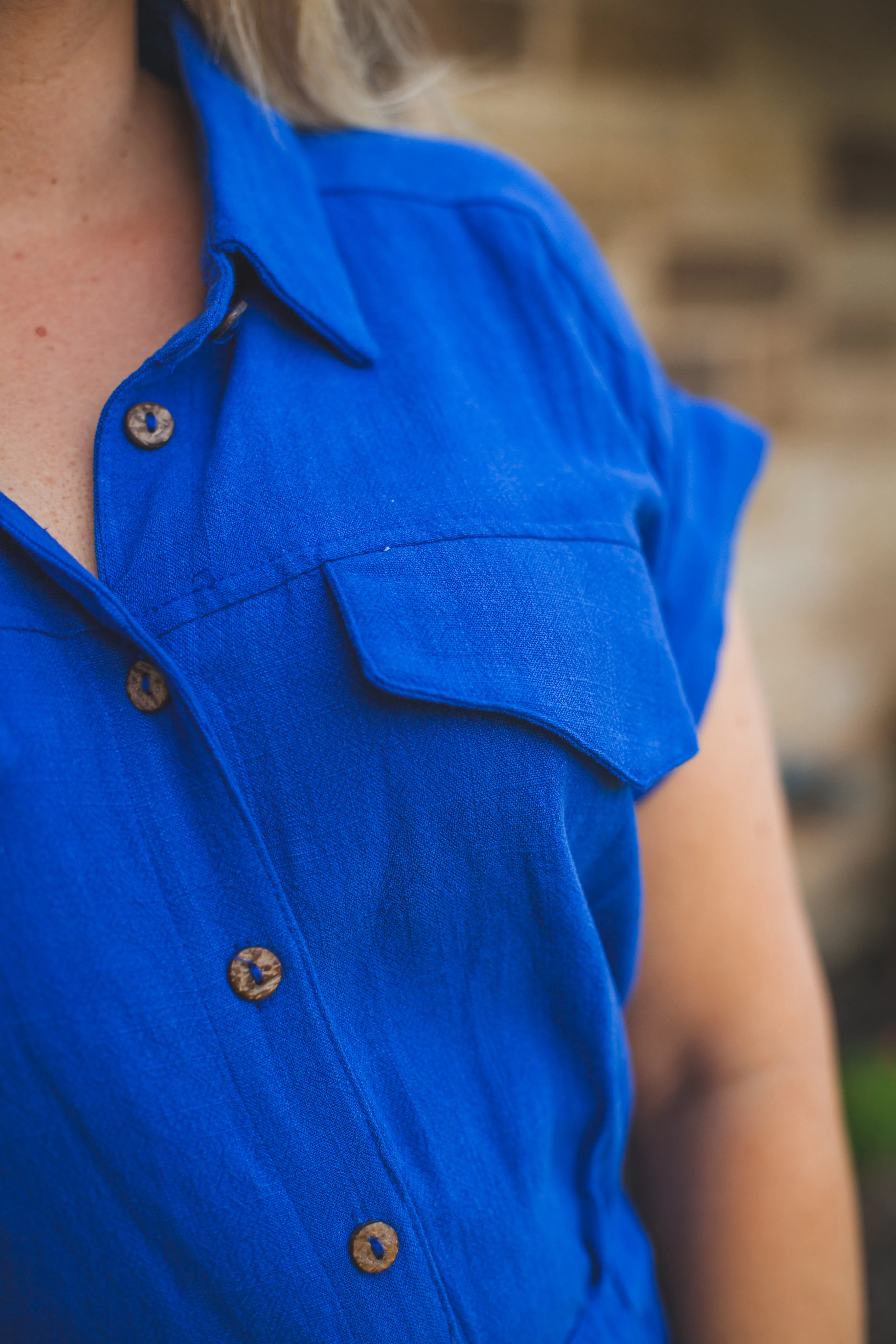 Short Sleeve Tie Waist Romper in Cobalt