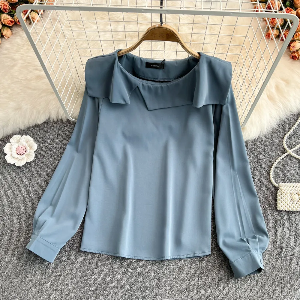 Simple chiffon long sleeve tops   S266