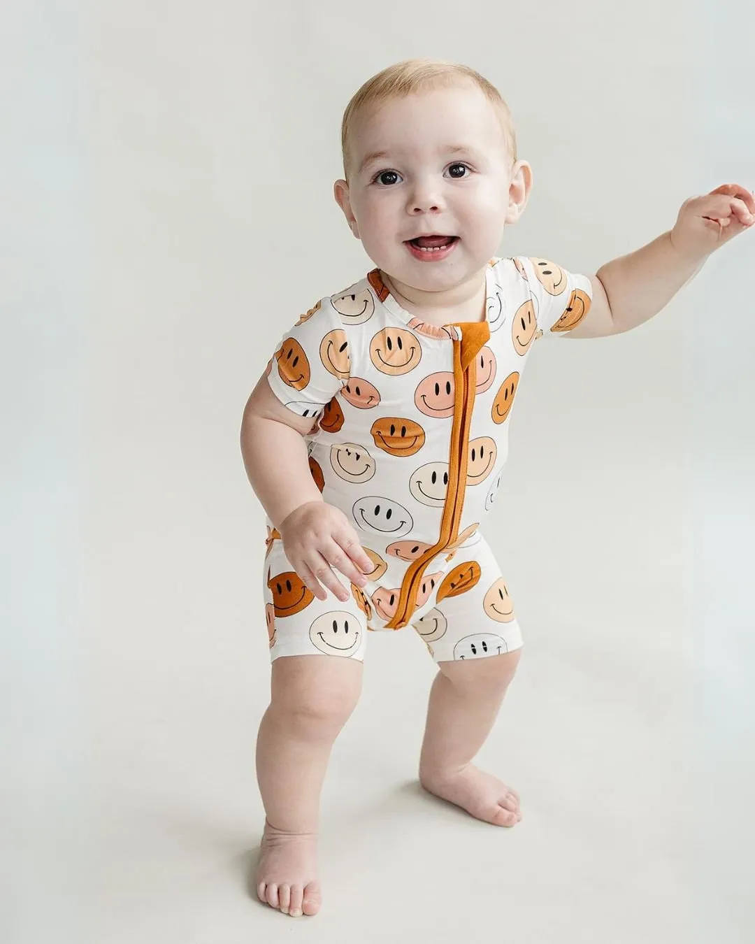 Smiley Bamboo Short Romper | Copper