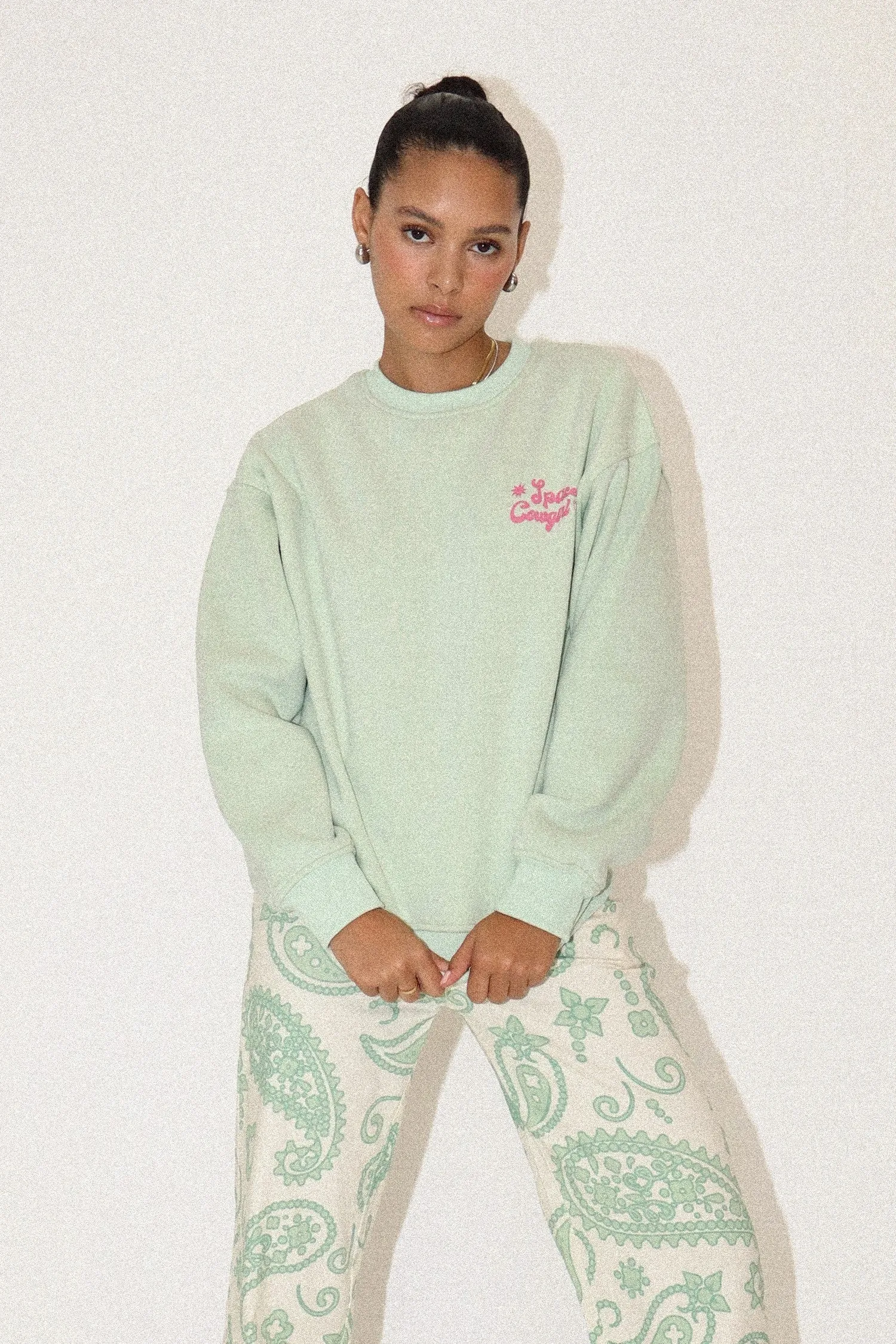 Space Cowgirl Crewneck Sweatshirt Light Green