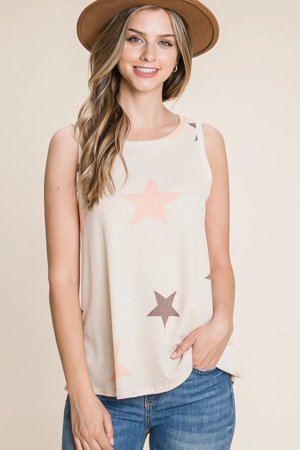 Star Print Round Neck Tank