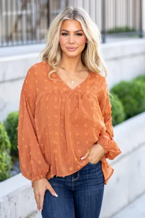 Swiss Dot V Neck Balloon Sleeve Woven Blouse