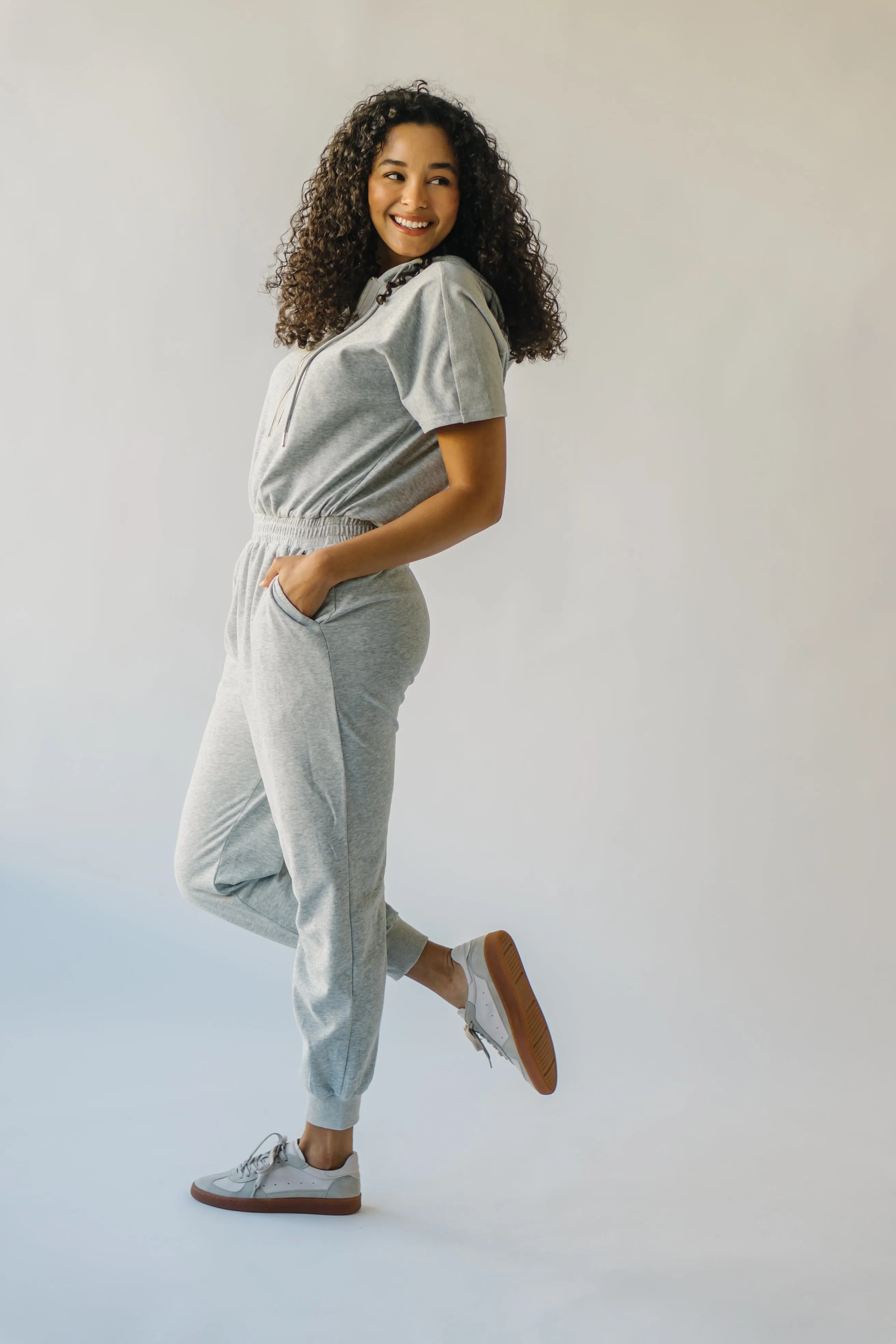 The Sullins Hooded Jumpsuit in Heather Grey