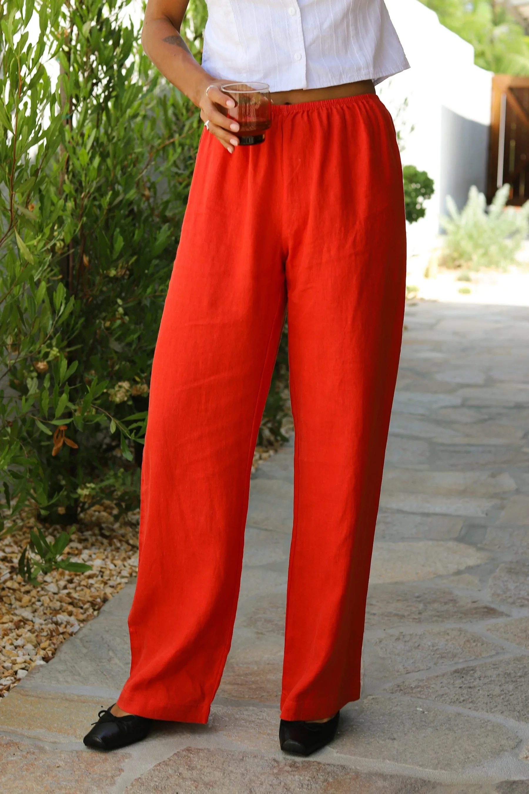 Tomato Linen Simple Pant