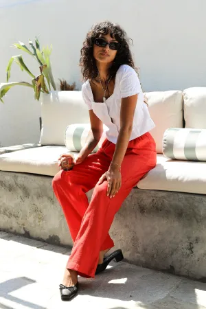 Tomato Linen Simple Pant