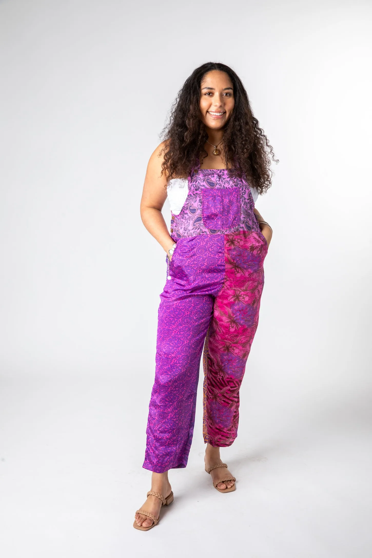 Upcycled Patchwork Sari Silk Overalls Overstock