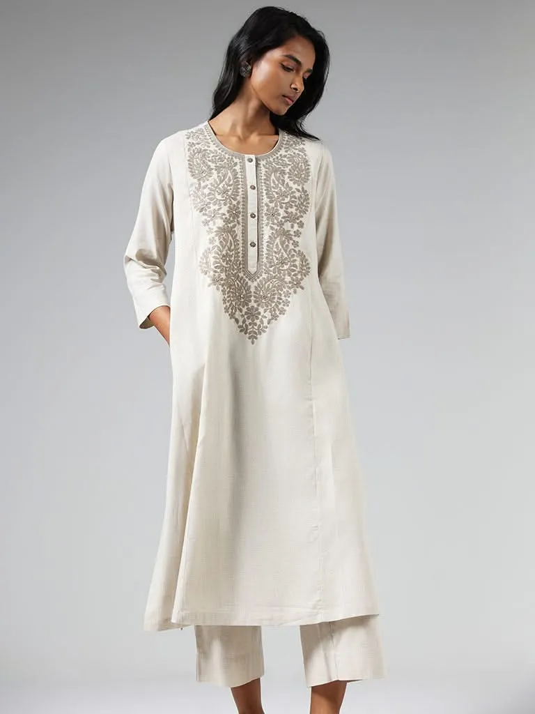 Utsa Grey Chikankari Embroidered Kurta