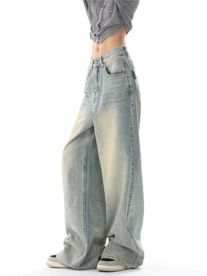 Wenkouban 90s baggy boyfriend jeans with faded effect