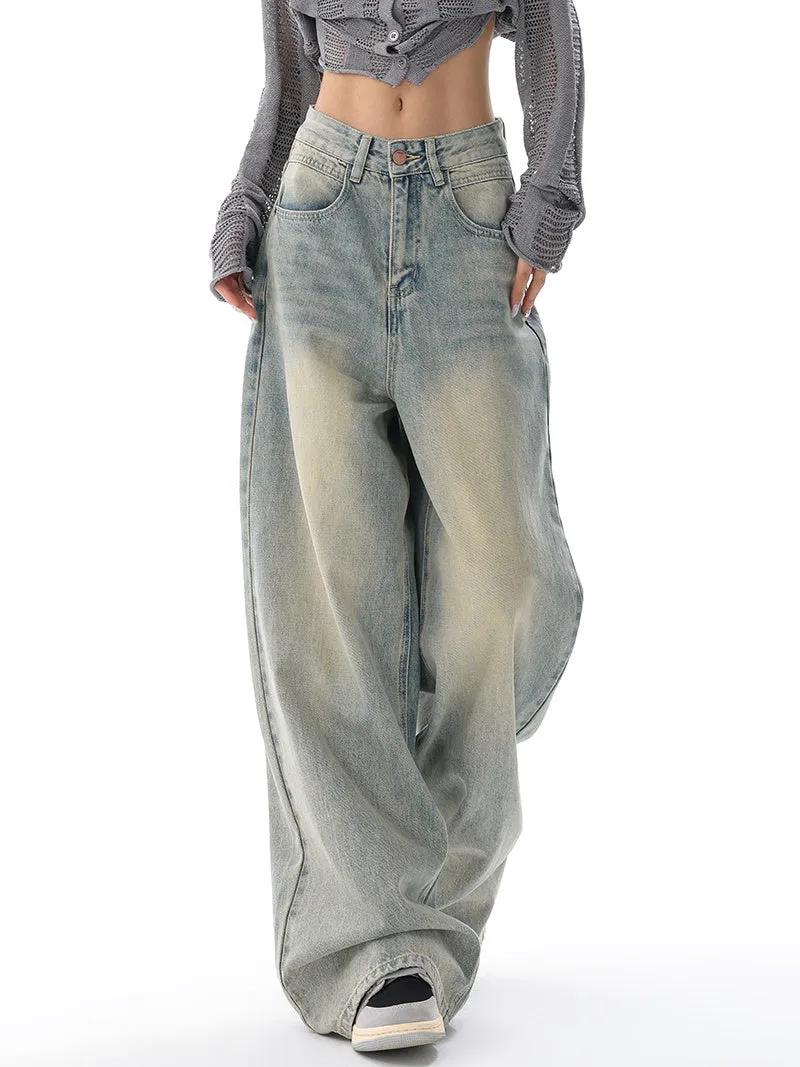 Wenkouban 90s baggy boyfriend jeans with faded effect