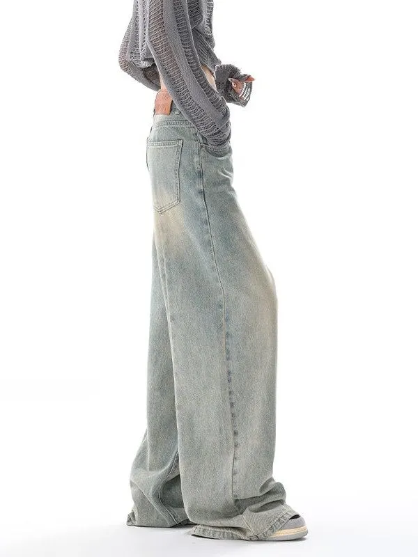 Wenkouban 90s baggy boyfriend jeans with faded effect