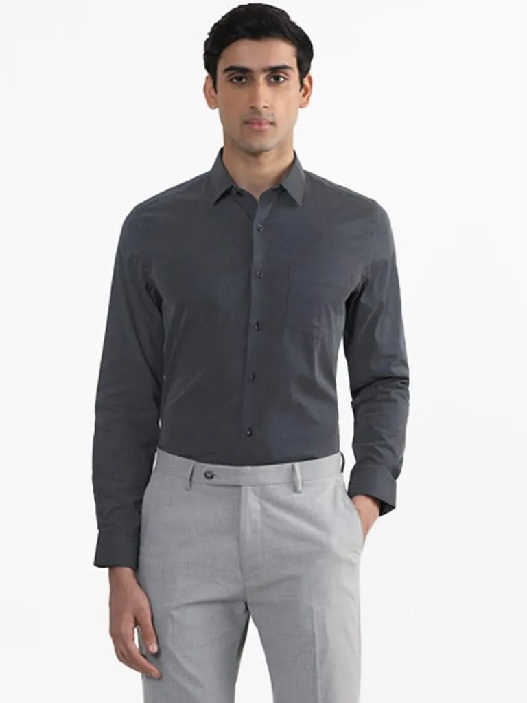 WES Formals Navy Printed Cotton Slim-Fit Shirt