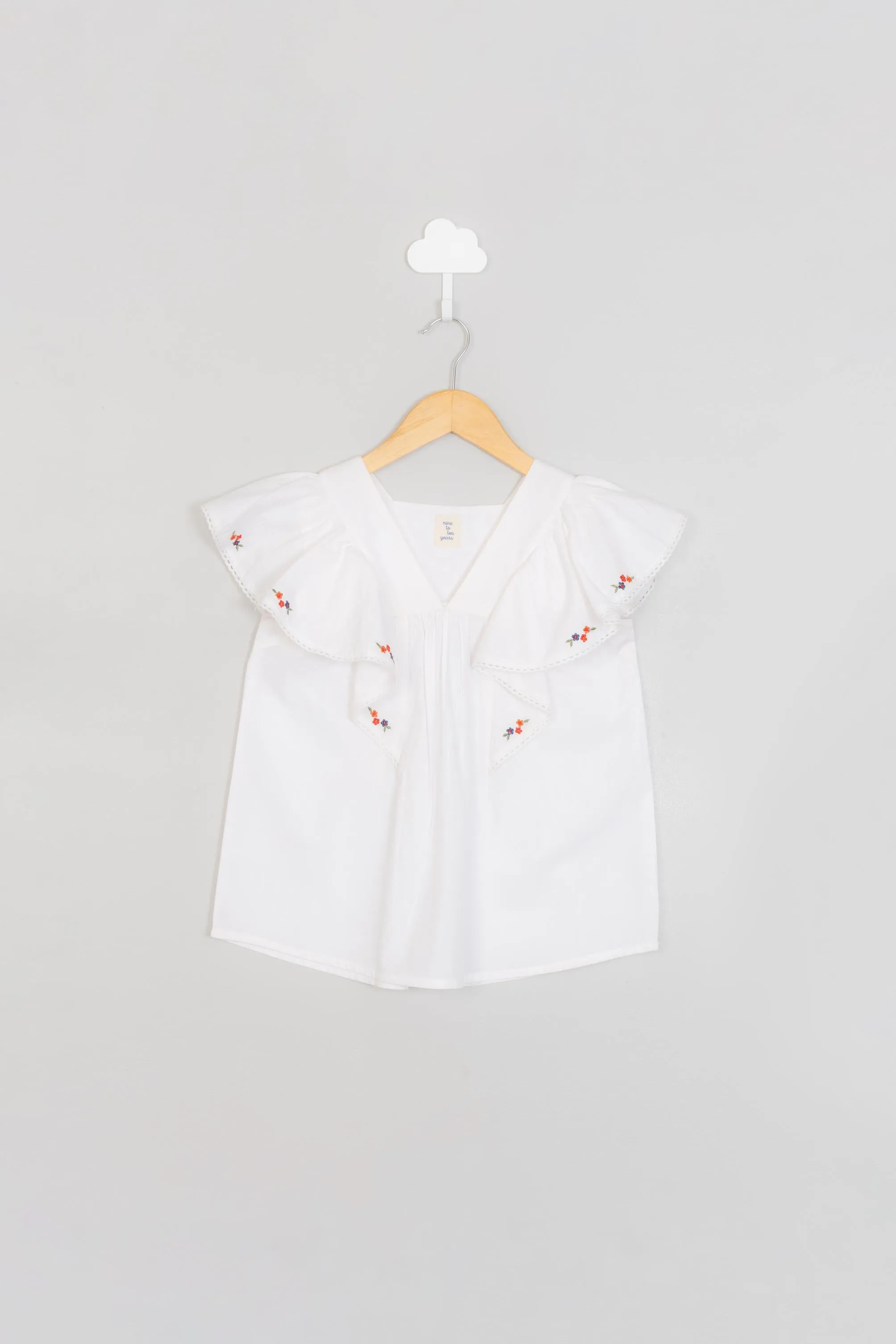 White Red Embroidery Top