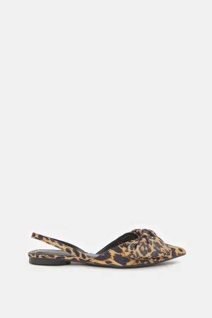 Women Brown Printed Bow Trim Slingback