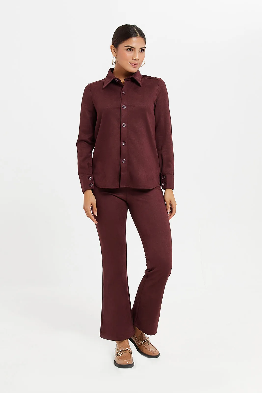 Women Burgundy Wide Leg Pants