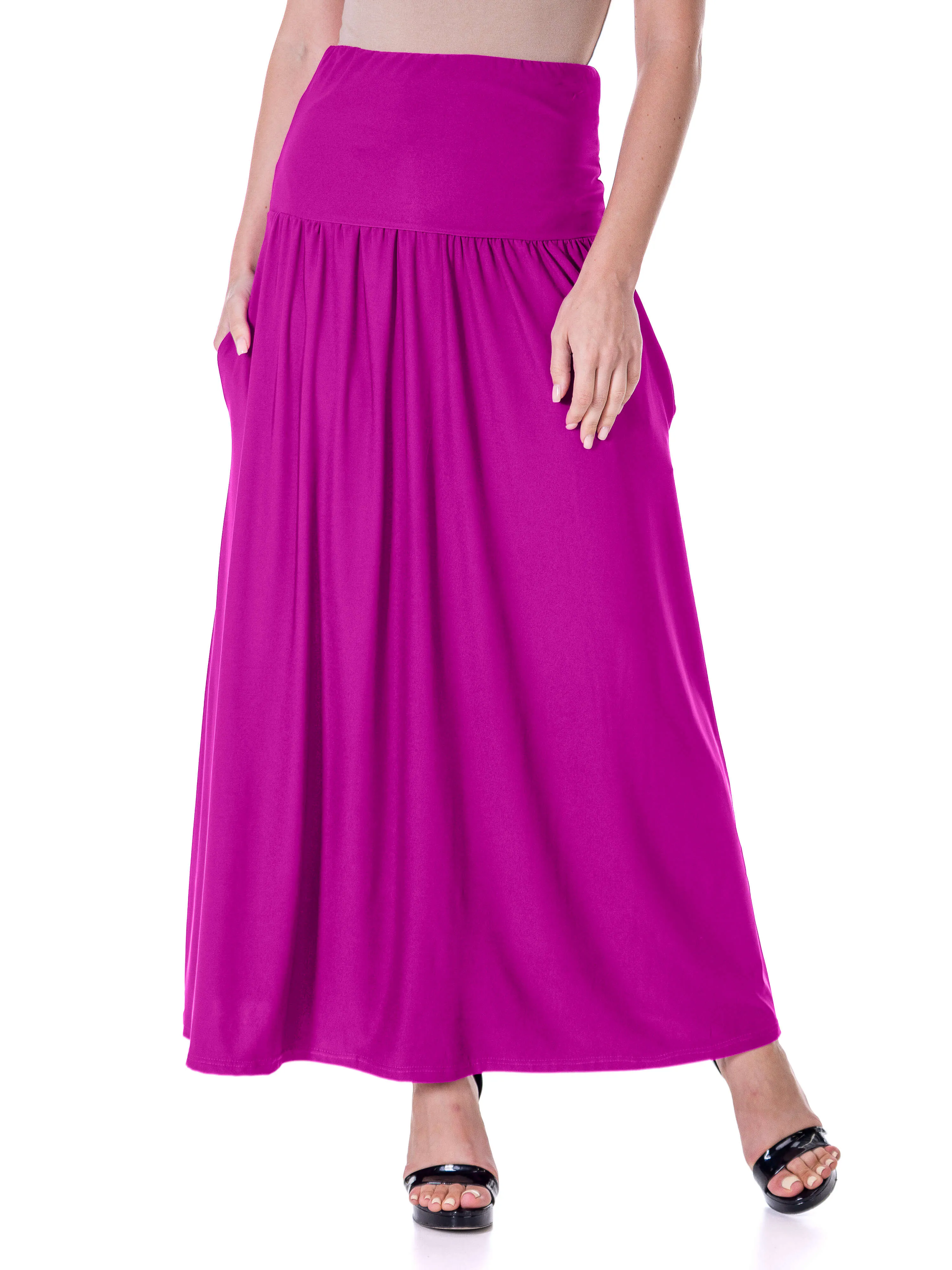 Womens Foldover Maxi Skirt With Pockets