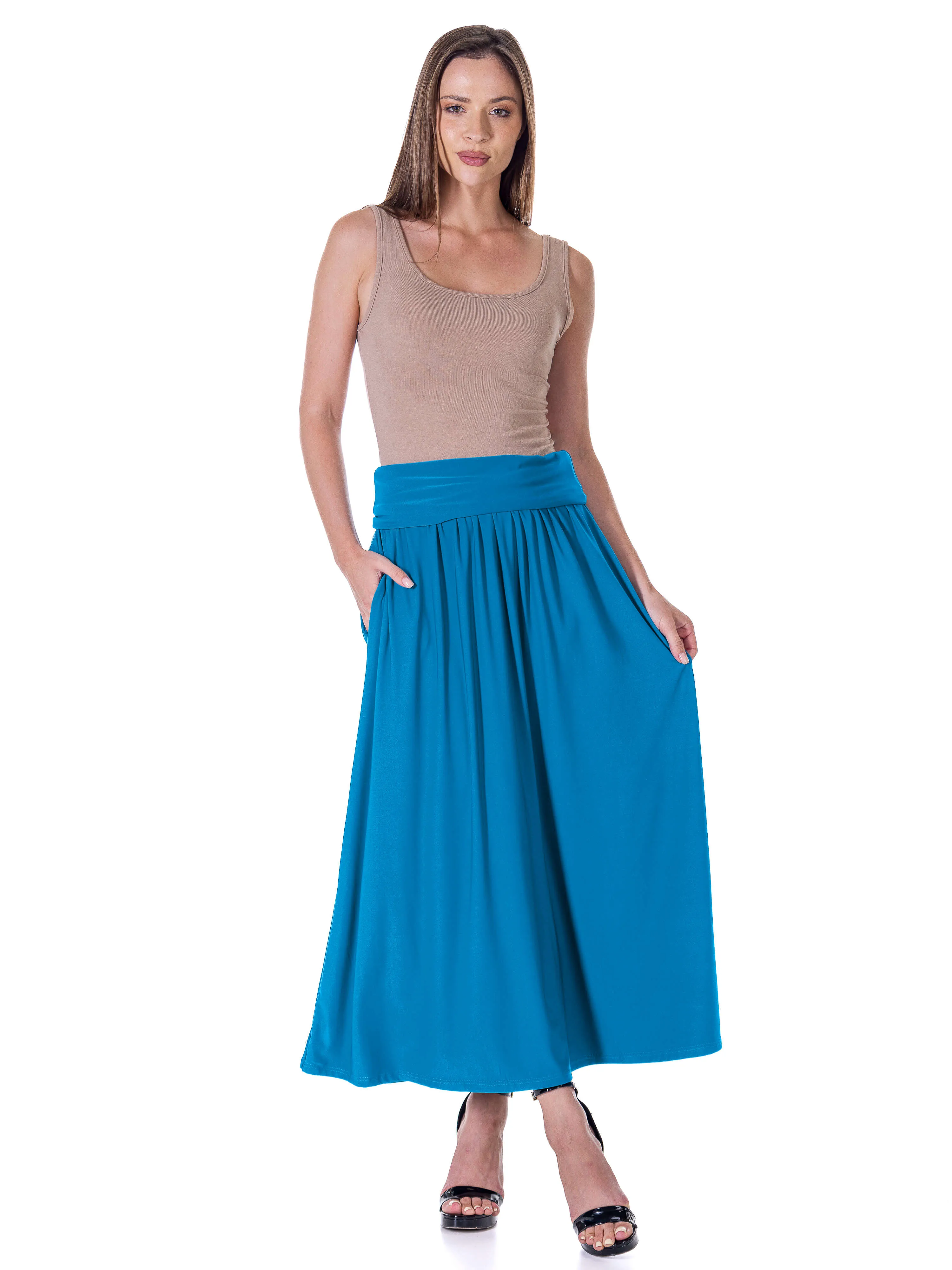 Womens Foldover Maxi Skirt With Pockets